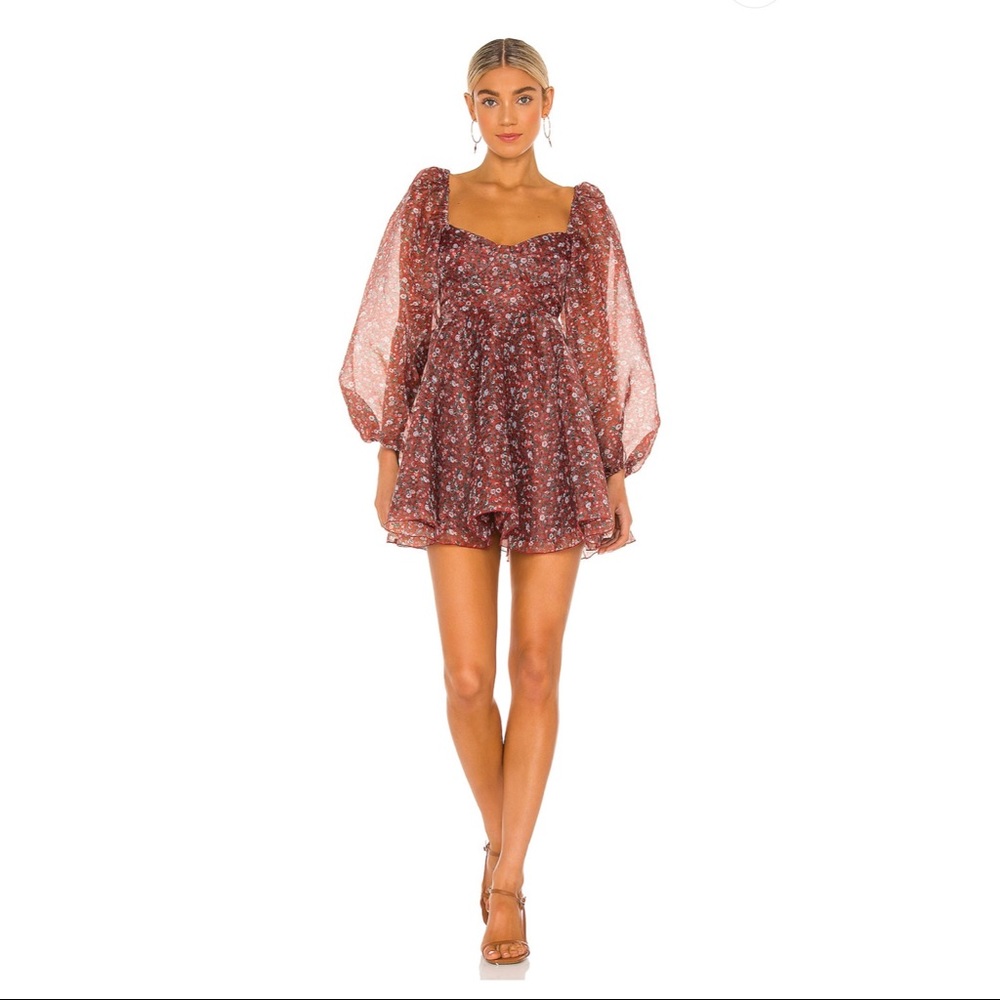 Selkie Floral Flare Puff Sleeve Mini Dress